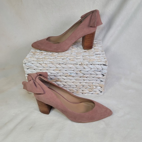 Anthropologie Suede Bow Pumps Heels Dusty Pink Velvet Cottage 9.5 M Feminine - Picture 3 of 6